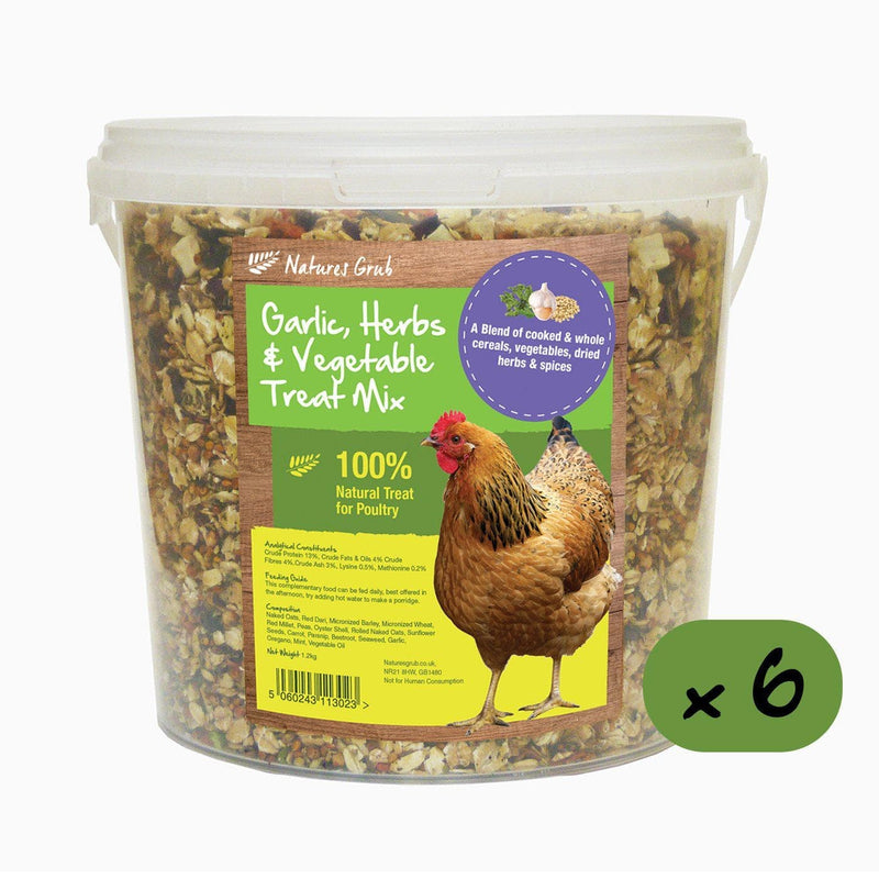 Natures Grub 6 x 1.2kg Bucket Garlic, Herbs & Vegetable Treat Mix